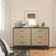Novogratz Kelly 6 Drawer Dresser, Faux Rattan \u0026 Black Oak